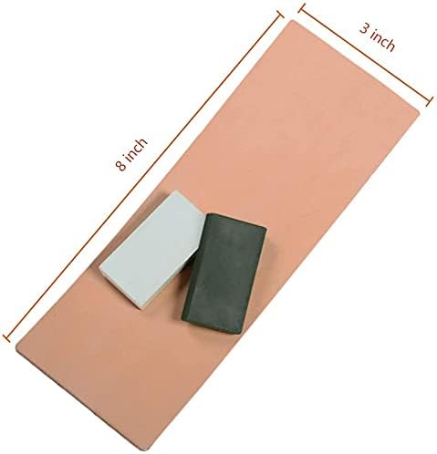 Double side 8" x 3" Leather Strop with Dual-sidedt Tape, Green & White Polishing Compound Kit for Honing & Sharpening Knives, Kitchen & Chef Knives, Straight razor, Wood Carving Chisels