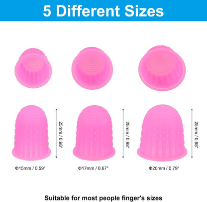 Rubber Finger Tips, 15 Pack Silicone Thumb Fingertip Protector Finger Cots Covers Guard Pads Thimble Grips for Office Counting Sewing, Pink Large Size