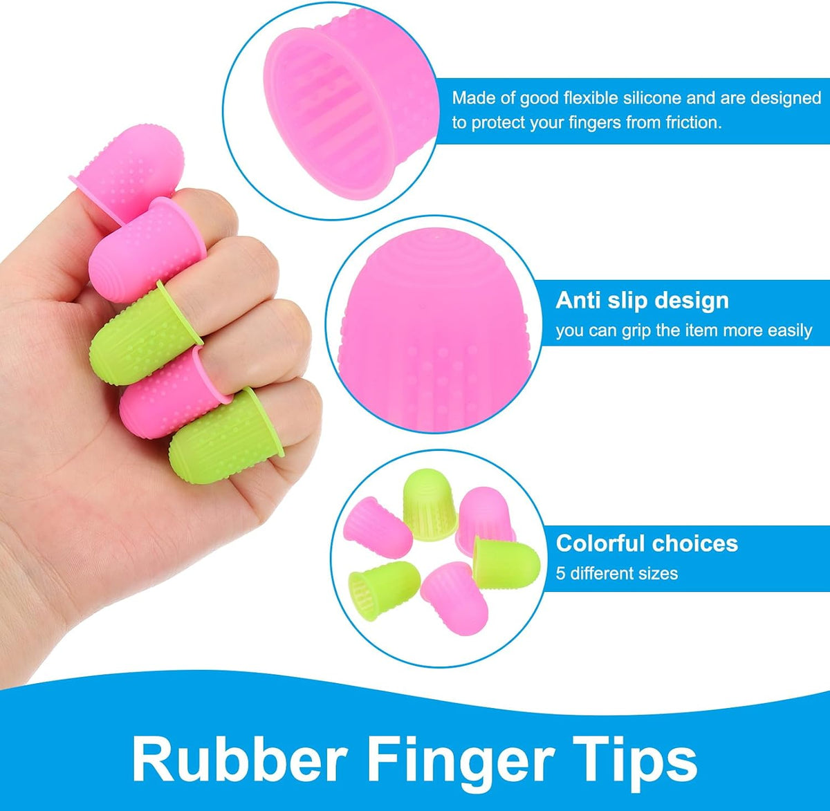 Rubber Finger Tips, 15 Pack Silicone Thumb Fingertip Protector Finger Cots Covers Guard Pads Thimble Grips for Office Counting Sewing, Pink Large Size