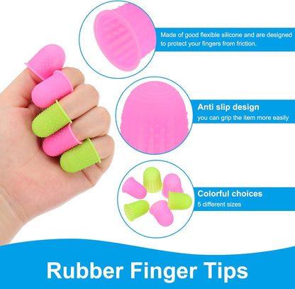 Rubber Finger Tips, 15 Pack Silicone Thumb Fingertip Protector Finger Cots Covers Guard Pads Thimble Grips for Office Counting Sewing, Pink Large Size