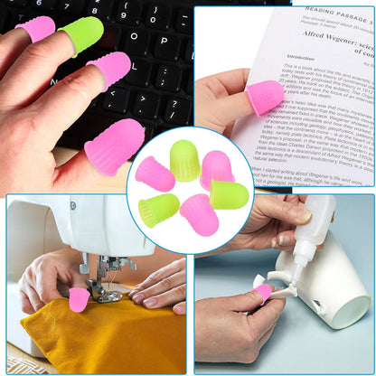Rubber Finger Tips, 15 Pack Silicone Thumb Fingertip Protector Finger Cots Covers Guard Pads Thimble Grips for Office Counting Sewing, Pink Large Size