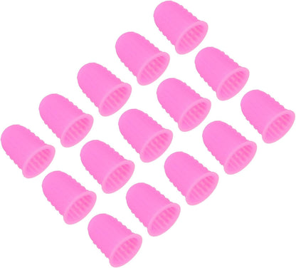 Rubber Finger Tips, 15 Pack Silicone Thumb Fingertip Protector Finger Cots Covers Guard Pads Thimble Grips for Office Counting Sewing, Pink Large Size