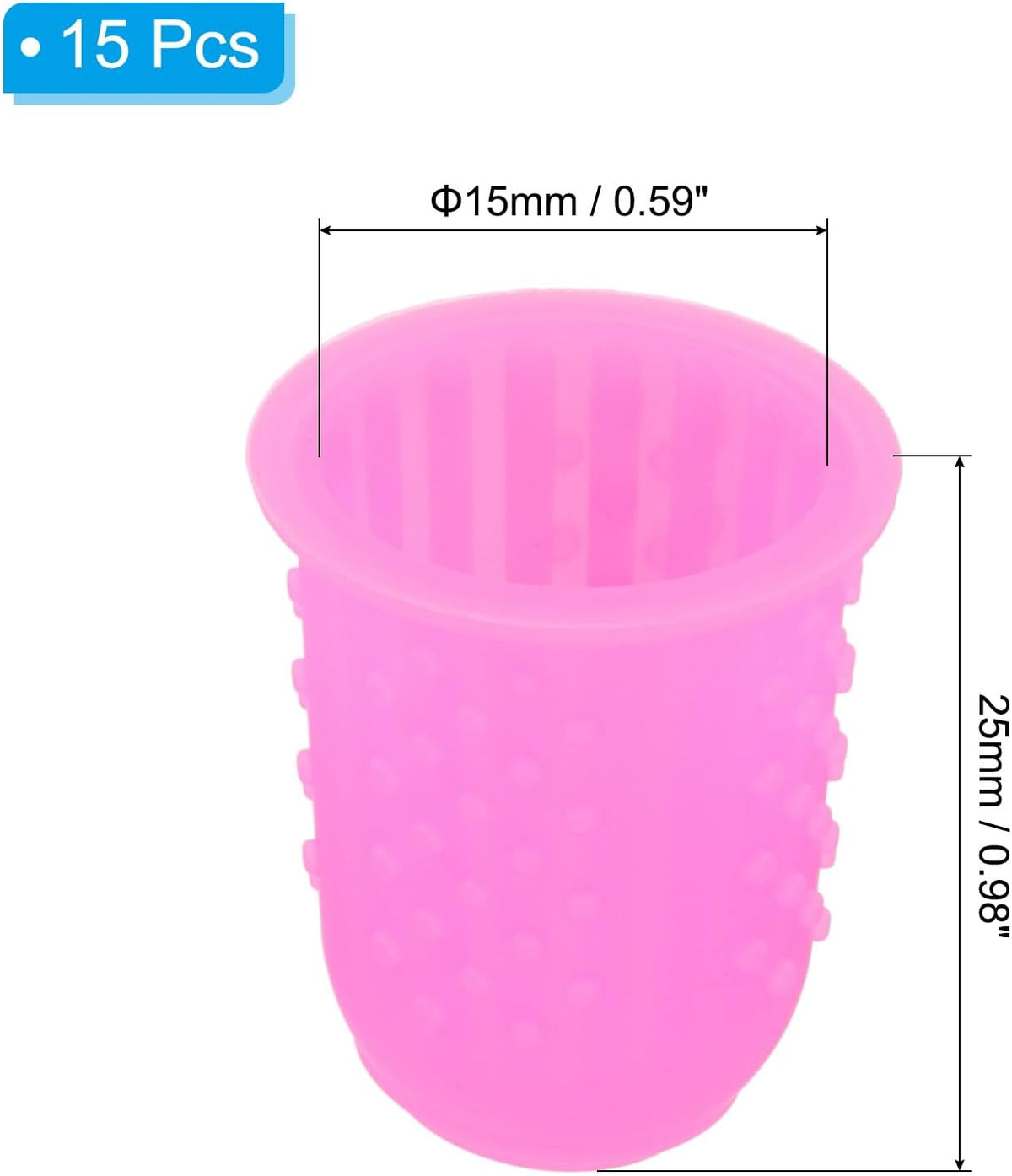 Rubber Finger Tips, 15 Pack Silicone Thumb Fingertip Protector Finger Cots Covers Guard Pads Thimble Grips for Office Counting Sewing, Pink Large Size