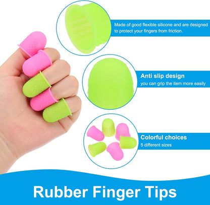 Rubber Finger Tips, 15 Pack Silicone Thumb Fingertip Protector Finger Cots Covers Guard Pads Thimble Grips for Office Counting Sewing, Pink Large Size