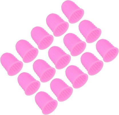 Rubber Finger Tips, 15 Pack Silicone Thumb Fingertip Protector Finger Cots Covers Guard Pads Thimble Grips for Office Counting Sewing, Pink Large Size