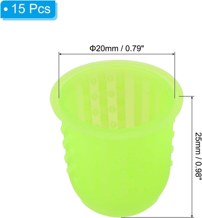Rubber Finger Tips, 15 Pack Silicone Thumb Fingertip Protector Finger Cots Covers Guard Pads Thimble Grips for Office Counting Sewing, Pink Large Size