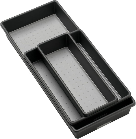 3 Bin Drawer Organizer Set, Multi Purpose Storage for Utensils, Office & Bathroom, Organizer for Cutlery, Peeling Tools, Spatulas, Soft Grip Lining & Non Slip Feet, Granite