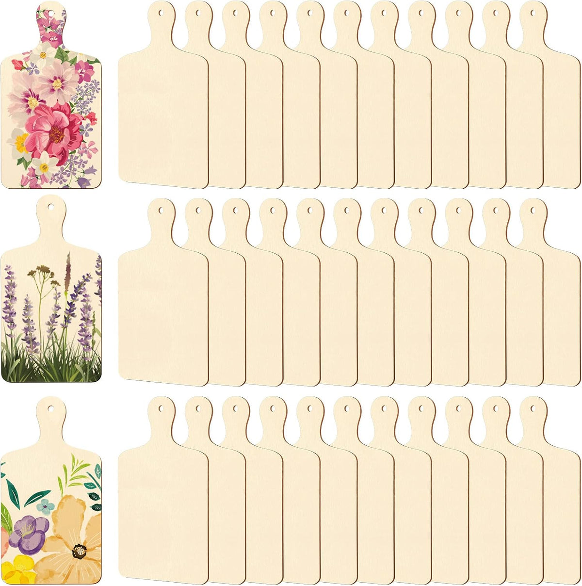 36 Pcs Wooden Mini Cutting Board with Handle Unfinished Wood Craft Mini Charcuterie Boards Paddle Blank Small Chopping Plank for DIY Kitchen Cooking Vegetables Decor(9.4 x 5.1 Inch,Rectangle)