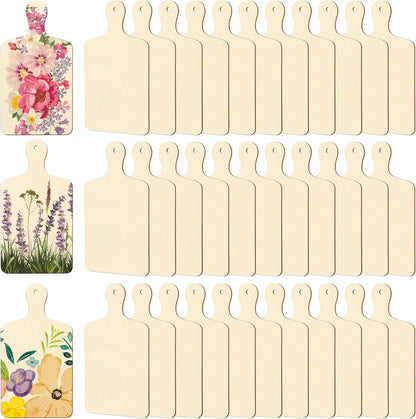 36 Pcs Wooden Mini Cutting Board with Handle Unfinished Wood Craft Mini Charcuterie Boards Paddle Blank Small Chopping Plank for DIY Kitchen Cooking Vegetables Decor(9.4 x 5.1 Inch,Rectangle)