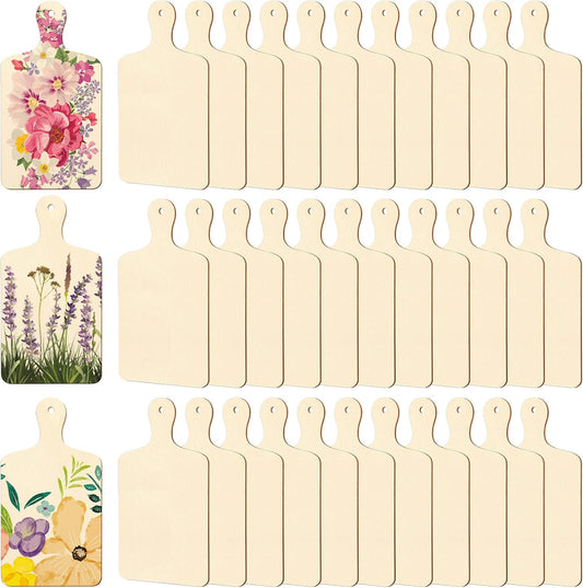 36 Pcs Wooden Mini Cutting Board with Handle Unfinished Wood Craft Mini Charcuterie Boards Paddle Blank Small Chopping Plank for DIY Kitchen Cooking Vegetables Decor(9.4 x 5.1 Inch,Rectangle)