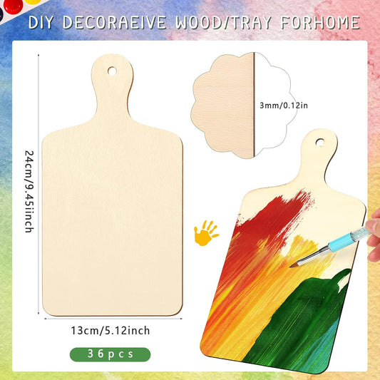 36 Pcs Wooden Mini Cutting Board with Handle Unfinished Wood Craft Mini Charcuterie Boards Paddle Blank Small Chopping Plank for DIY Kitchen Cooking Vegetables Decor(9.4 x 5.1 Inch,Rectangle)