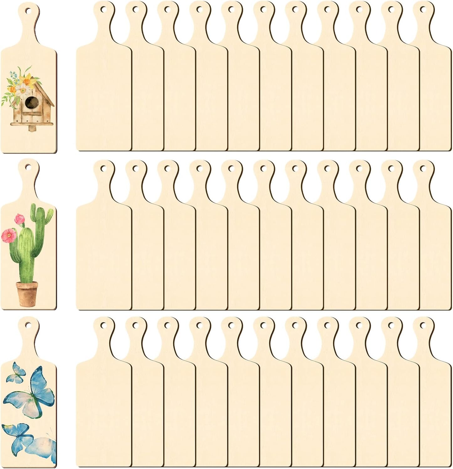 36 Pcs Wooden Mini Cutting Board with Handle Unfinished Wood Craft Mini Charcuterie Boards Paddle Blank Small Chopping Plank for DIY Kitchen Cooking Vegetables Decor(9.4 x 5.1 Inch,Rectangle)