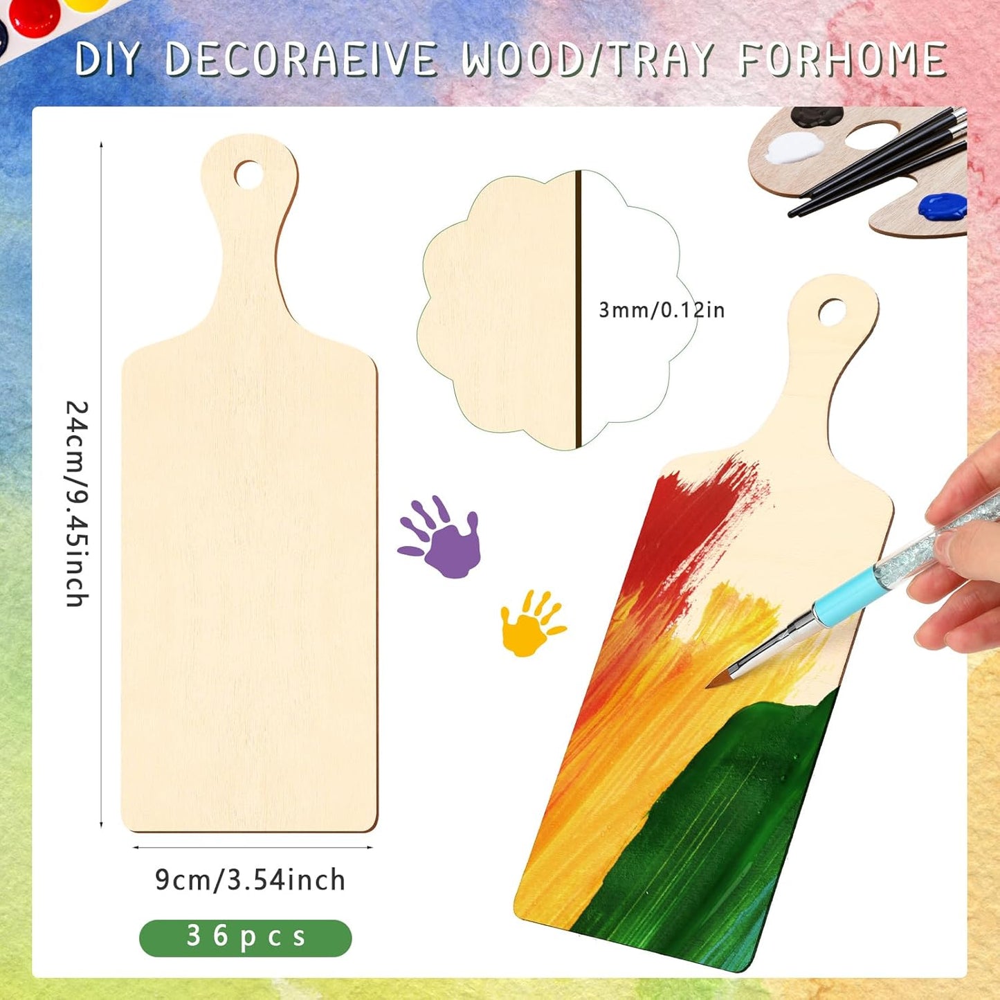 36 Pcs Wooden Mini Cutting Board with Handle Unfinished Wood Craft Mini Charcuterie Boards Paddle Blank Small Chopping Plank for DIY Kitchen Cooking Vegetables Decor(9.4 x 5.1 Inch,Rectangle)