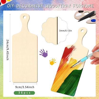 36 Pcs Wooden Mini Cutting Board with Handle Unfinished Wood Craft Mini Charcuterie Boards Paddle Blank Small Chopping Plank for DIY Kitchen Cooking Vegetables Decor(9.4 x 5.1 Inch,Rectangle)