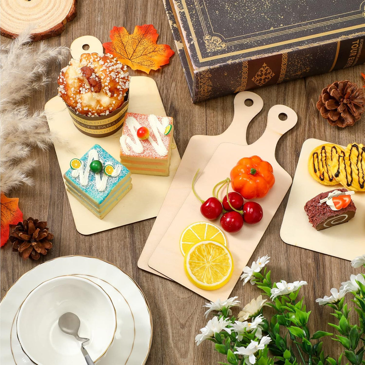 36 Pcs Wooden Mini Cutting Board with Handle Unfinished Wood Craft Mini Charcuterie Boards Paddle Blank Small Chopping Plank for DIY Kitchen Cooking Vegetables Decor(9.4 x 5.1 Inch,Rectangle)