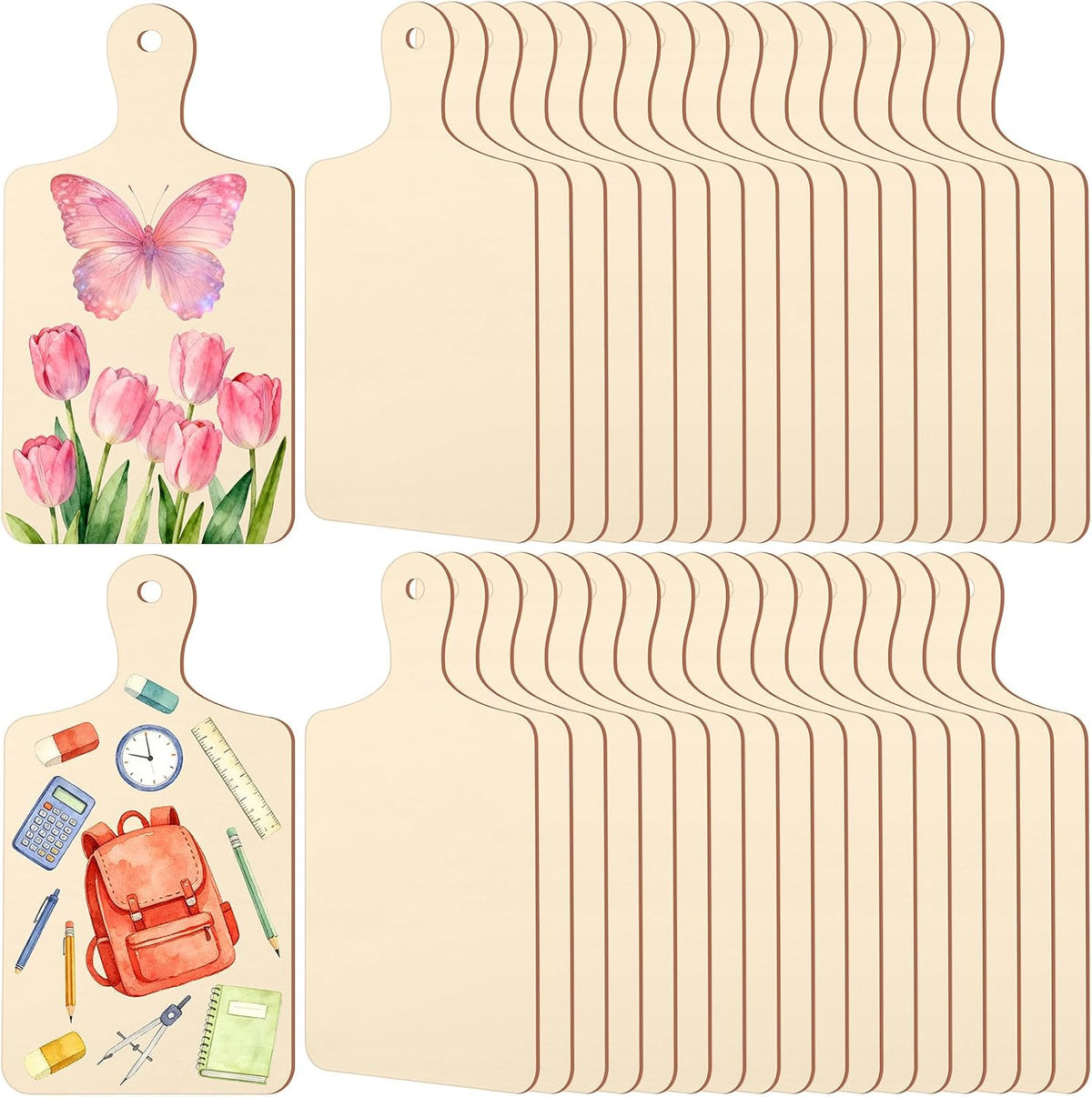 36 Pcs Wooden Mini Cutting Board with Handle Unfinished Wood Craft Mini Charcuterie Boards Paddle Blank Small Chopping Plank for DIY Kitchen Cooking Vegetables Decor(9.4 x 5.1 Inch,Rectangle)