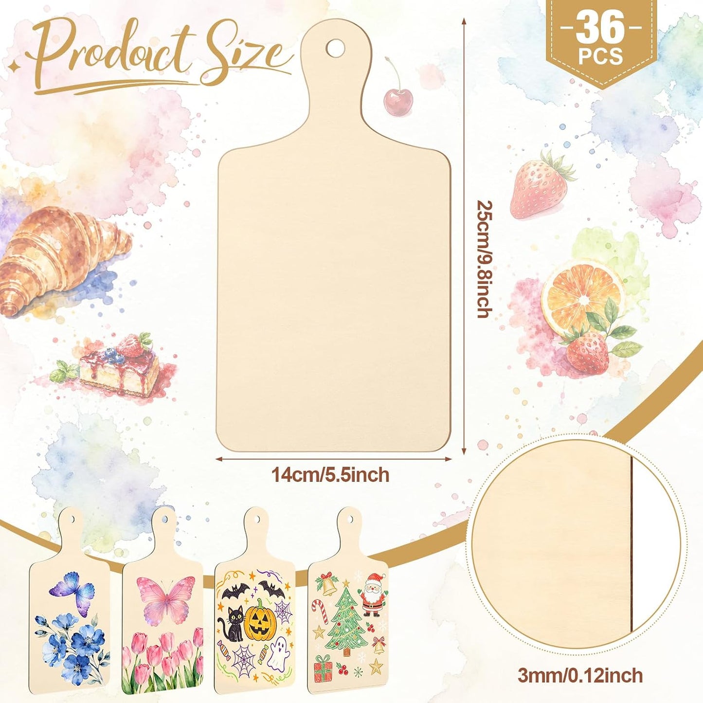 36 Pcs Wooden Mini Cutting Board with Handle Unfinished Wood Craft Mini Charcuterie Boards Paddle Blank Small Chopping Plank for DIY Kitchen Cooking Vegetables Decor(9.4 x 5.1 Inch,Rectangle)