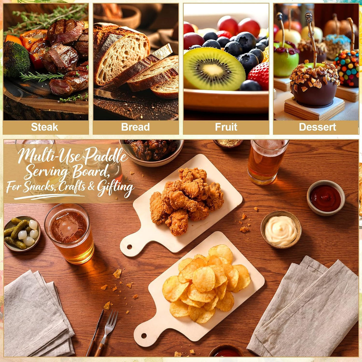 36 Pcs Wooden Mini Cutting Board with Handle Unfinished Wood Craft Mini Charcuterie Boards Paddle Blank Small Chopping Plank for DIY Kitchen Cooking Vegetables Decor(9.4 x 5.1 Inch,Rectangle)