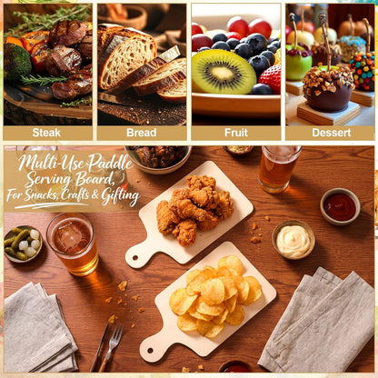 36 Pcs Wooden Mini Cutting Board with Handle Unfinished Wood Craft Mini Charcuterie Boards Paddle Blank Small Chopping Plank for DIY Kitchen Cooking Vegetables Decor(9.4 x 5.1 Inch,Rectangle)