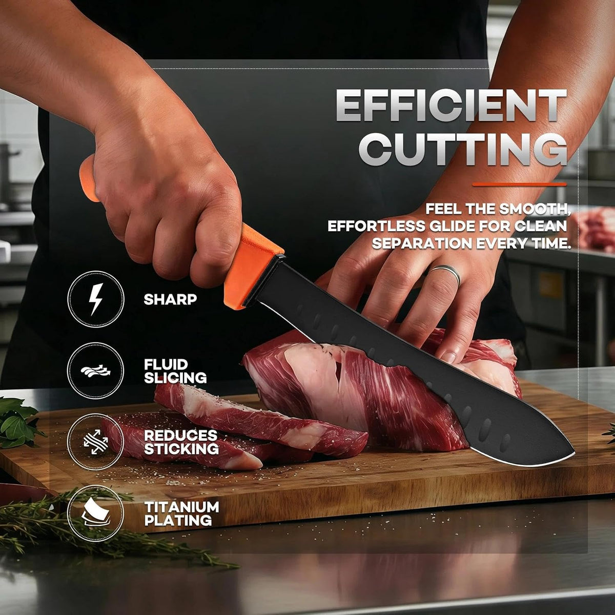 Huusk Butcher Knife for Meat - 8" Granton Egde Bullnose Breaking Non‑Slip