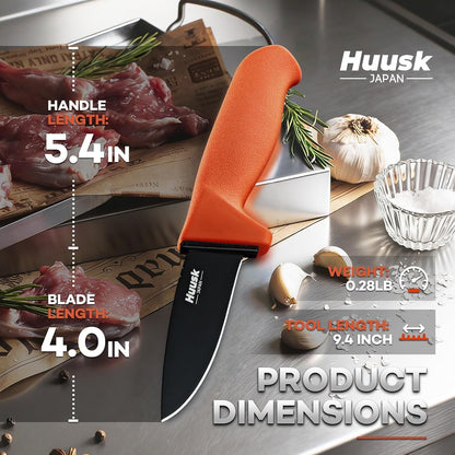 Huusk Butcher Knife for Meat - 8" Granton Egde Bullnose Breaking Non‑Slip