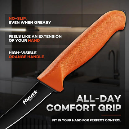 Huusk Butcher Knife for Meat - 8" Granton Egde Bullnose Breaking Non‑Slip