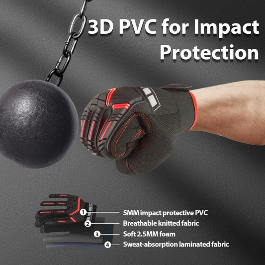 Work Gloves for Men, TPR Impact Protection, Mechanic Gloves | TPR Impact Protection, Synthetic Leather, Secure Grip, Touchscreen Fingertips, Mechanic Work, Construction, Warehouse