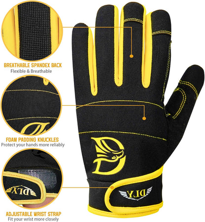 Work Gloves for Men, TPR Impact Protection, Mechanic Gloves | TPR Impact Protection, Synthetic Leather, Secure Grip, Touchscreen Fingertips, Mechanic Work, Construction, Warehouse