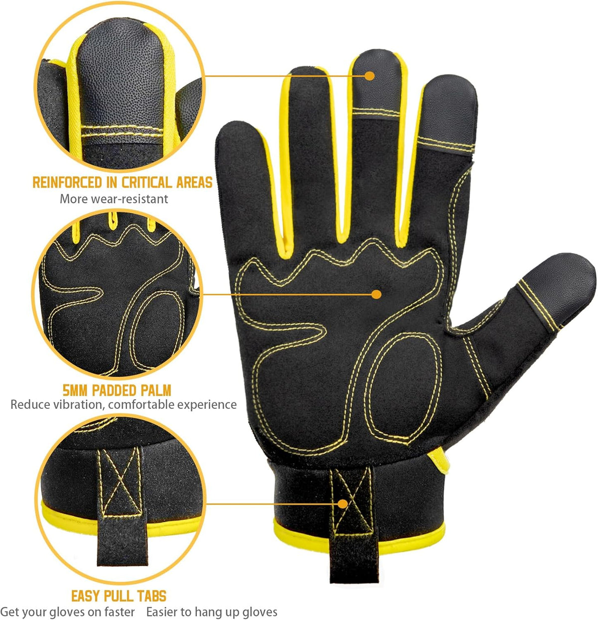 Work Gloves for Men, TPR Impact Protection, Mechanic Gloves | TPR Impact Protection, Synthetic Leather, Secure Grip, Touchscreen Fingertips, Mechanic Work, Construction, Warehouse