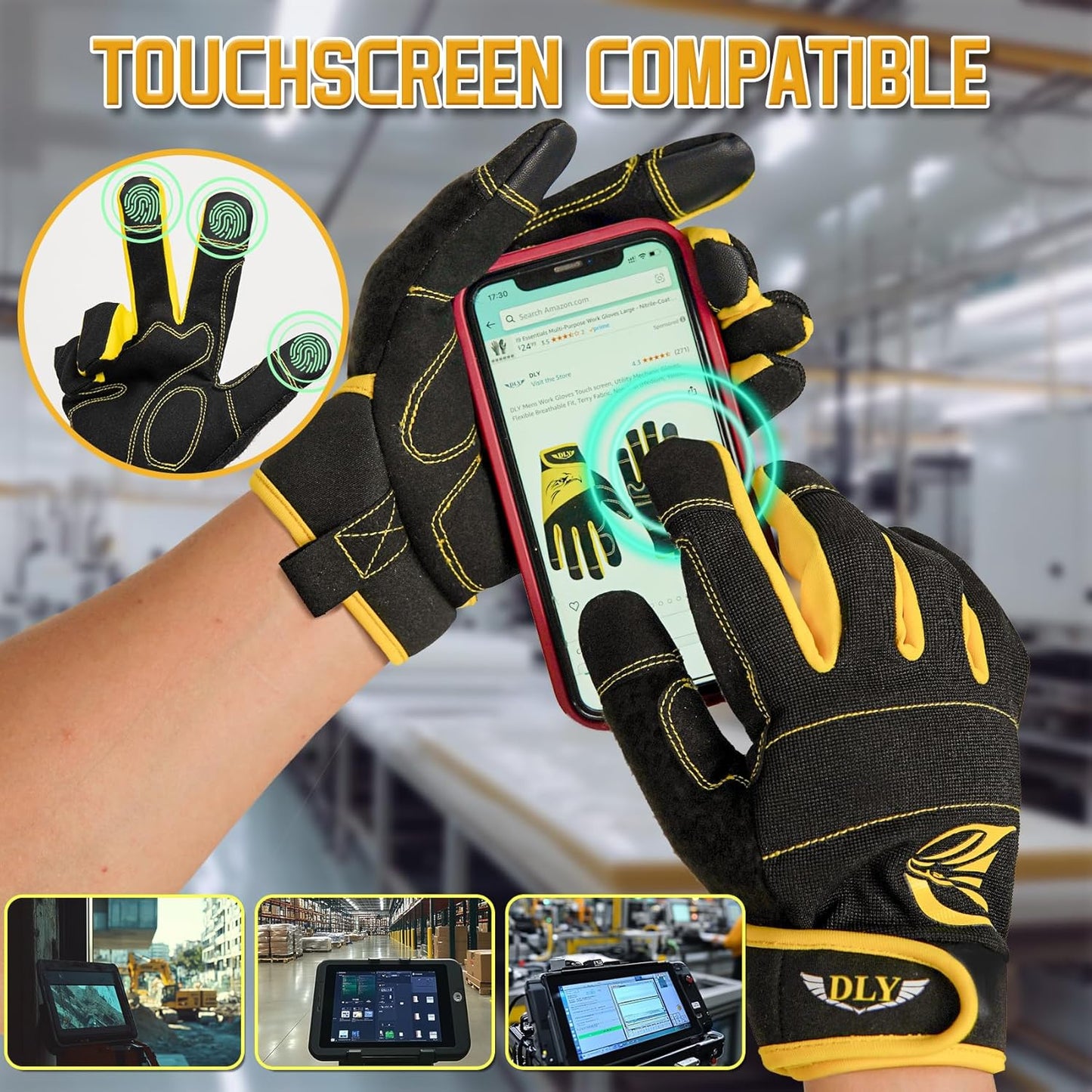 Work Gloves for Men, TPR Impact Protection, Mechanic Gloves | TPR Impact Protection, Synthetic Leather, Secure Grip, Touchscreen Fingertips, Mechanic Work, Construction, Warehouse