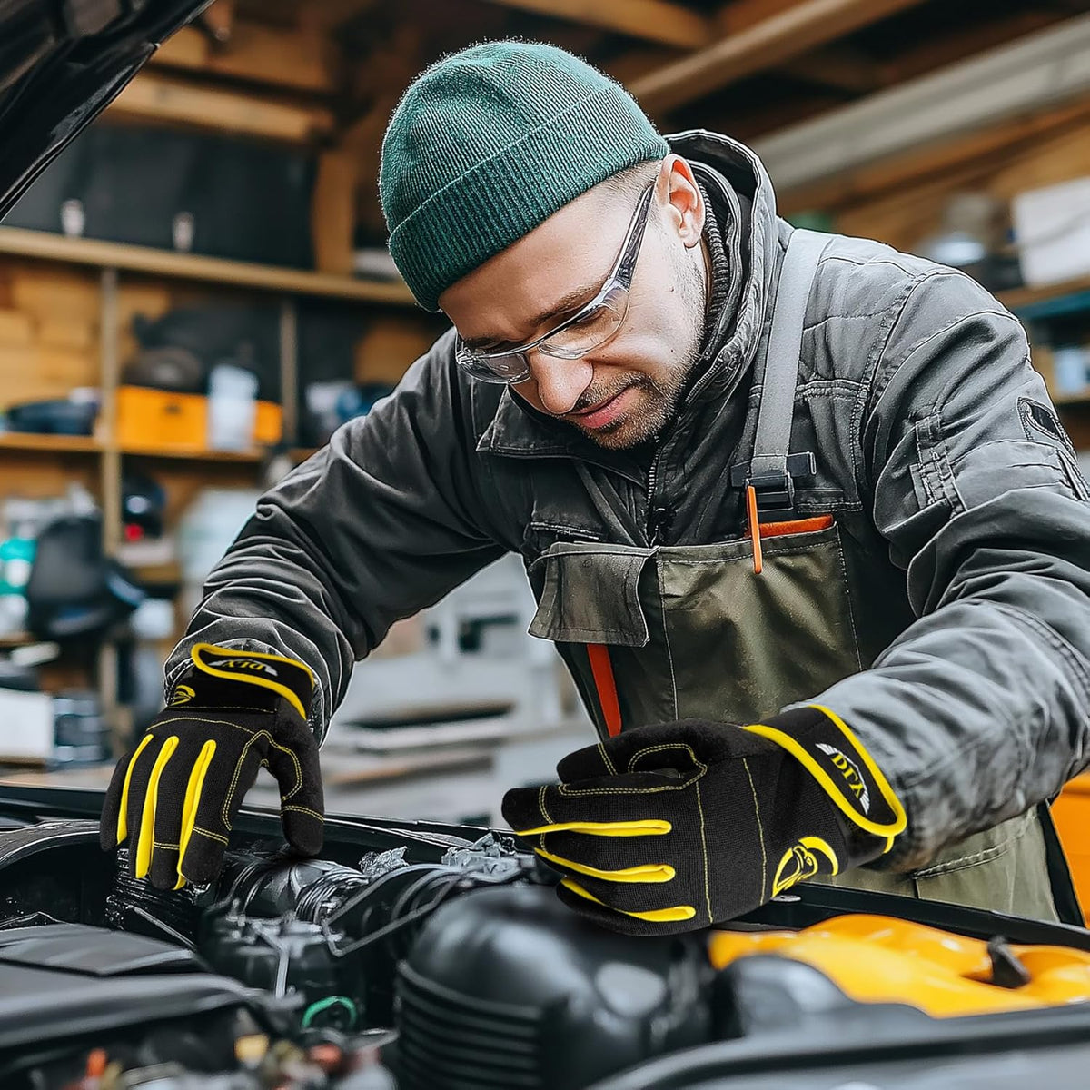 Work Gloves for Men, TPR Impact Protection, Mechanic Gloves | TPR Impact Protection, Synthetic Leather, Secure Grip, Touchscreen Fingertips, Mechanic Work, Construction, Warehouse