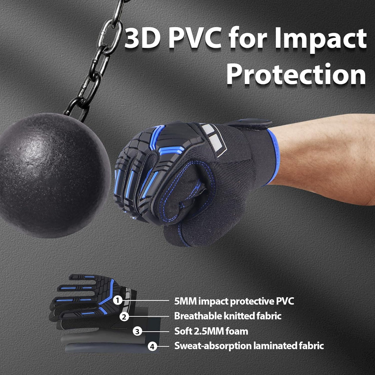 Work Gloves for Men, TPR Impact Protection, Mechanic Gloves | TPR Impact Protection, Synthetic Leather, Secure Grip, Touchscreen Fingertips, Mechanic Work, Construction, Warehouse