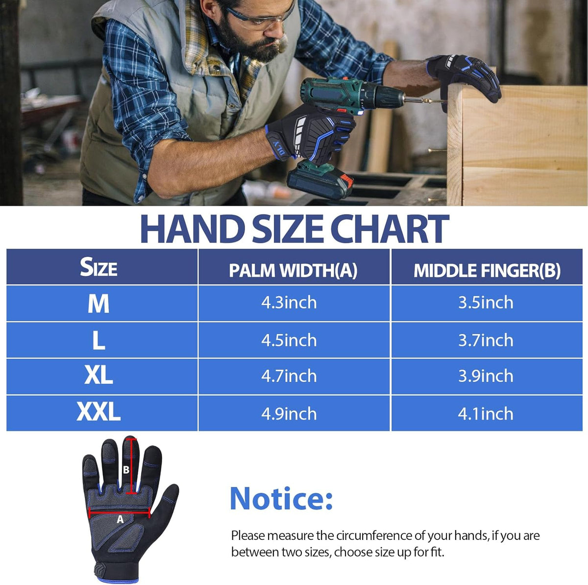 Work Gloves for Men, TPR Impact Protection, Mechanic Gloves | TPR Impact Protection, Synthetic Leather, Secure Grip, Touchscreen Fingertips, Mechanic Work, Construction, Warehouse