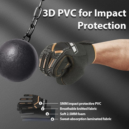 Work Gloves for Men, TPR Impact Protection, Mechanic Gloves | TPR Impact Protection, Synthetic Leather, Secure Grip, Touchscreen Fingertips, Mechanic Work, Construction, Warehouse