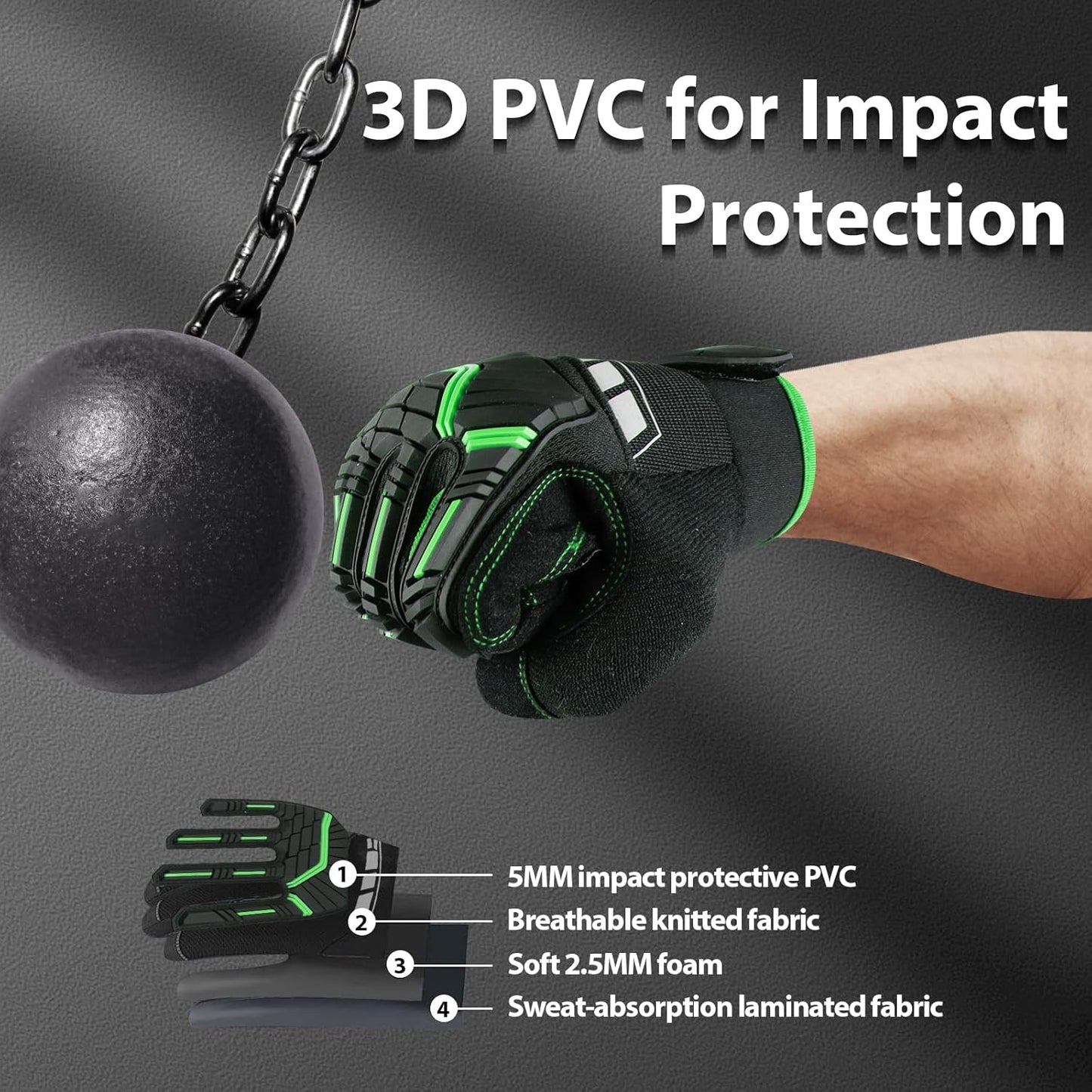 Work Gloves for Men, TPR Impact Protection, Mechanic Gloves | TPR Impact Protection, Synthetic Leather, Secure Grip, Touchscreen Fingertips, Mechanic Work, Construction, Warehouse