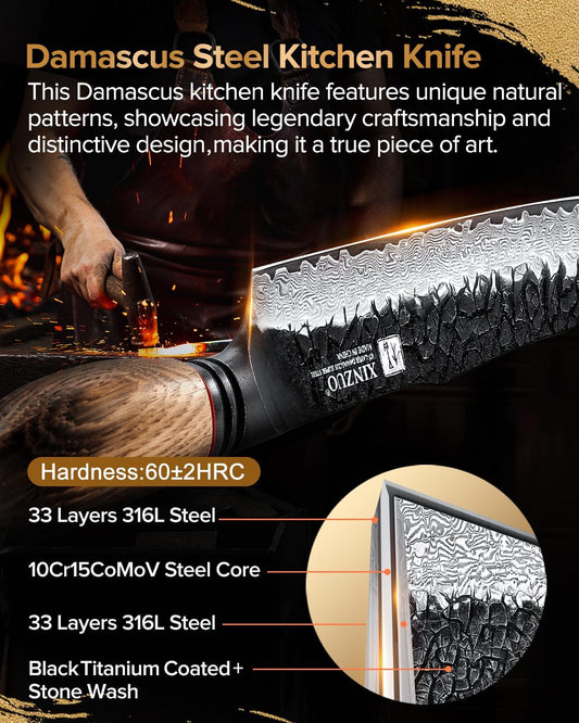 10 Inch Brisket Carving Knife，67-Layer Damascus Steel，Razor Sharp Curved Butcher Breaking Knives For Meat Cutting With White Oak + Red G10 Gasket Handle