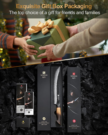 10 Inch Brisket Carving Knife，67-Layer Damascus Steel，Razor Sharp Curved Butcher Breaking Knives For Meat Cutting With White Oak + Red G10 Gasket Handle