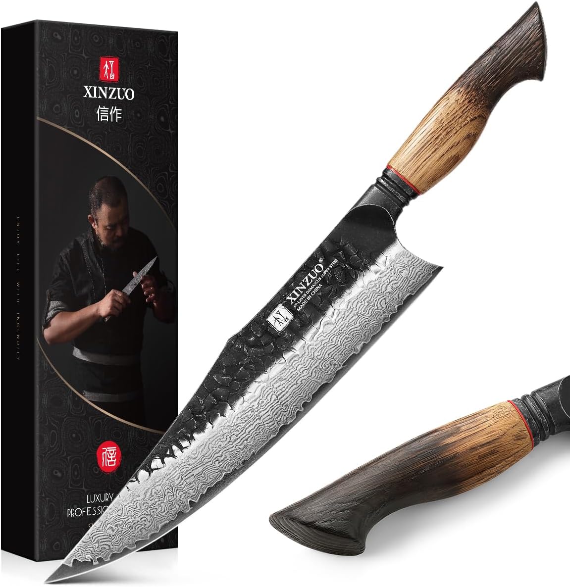 10 Inch Brisket Carving Knife，67-Layer Damascus Steel，Razor Sharp Curved Butcher Breaking Knives For Meat Cutting With White Oak + Red G10 Gasket Handle