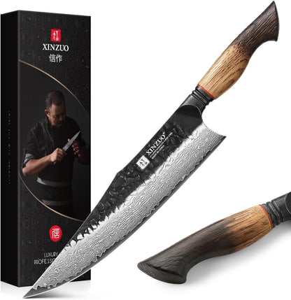 10 Inch Brisket Carving Knife，67-Layer Damascus Steel，Razor Sharp Curved Butcher Breaking Knives For Meat Cutting With White Oak + Red G10 Gasket Handle