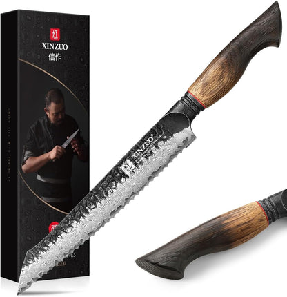 10 Inch Brisket Carving Knife，67-Layer Damascus Steel，Razor Sharp Curved Butcher Breaking Knives For Meat Cutting With White Oak + Red G10 Gasket Handle