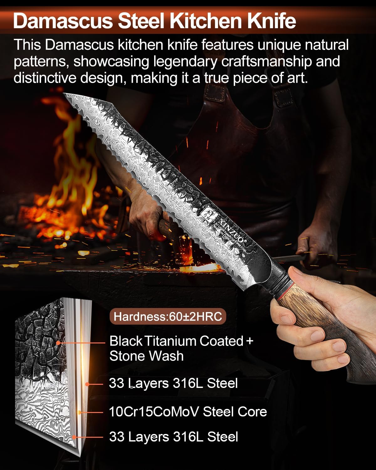 10 Inch Brisket Carving Knife，67-Layer Damascus Steel，Razor Sharp Curved Butcher Breaking Knives For Meat Cutting With White Oak + Red G10 Gasket Handle