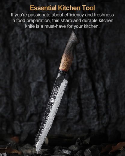 10 Inch Brisket Carving Knife，67-Layer Damascus Steel，Razor Sharp Curved Butcher Breaking Knives For Meat Cutting With White Oak + Red G10 Gasket Handle