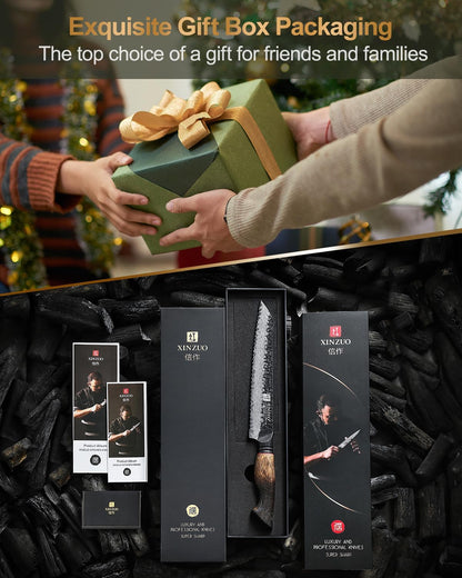10 Inch Brisket Carving Knife，67-Layer Damascus Steel，Razor Sharp Curved Butcher Breaking Knives For Meat Cutting With White Oak + Red G10 Gasket Handle