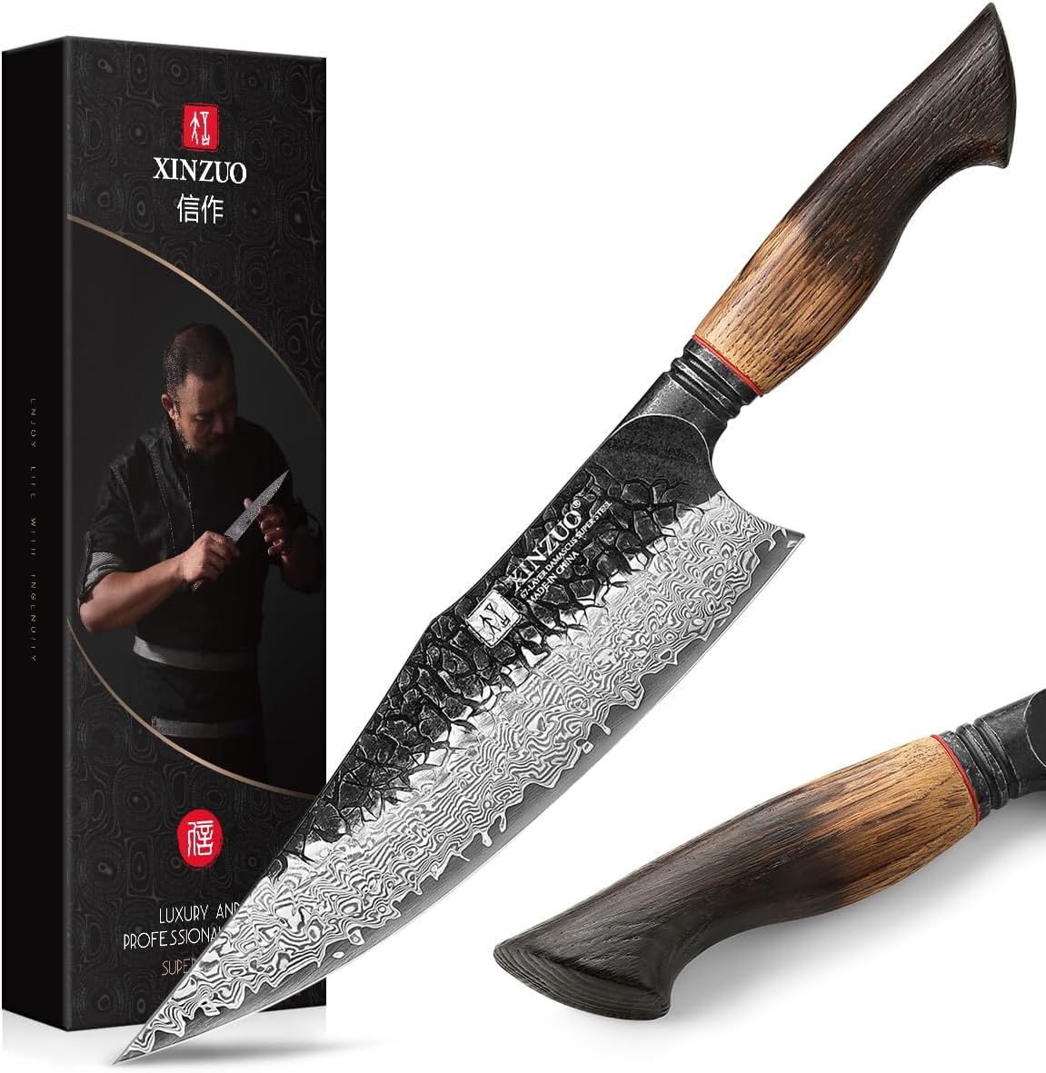 10 Inch Brisket Carving Knife，67-Layer Damascus Steel，Razor Sharp Curved Butcher Breaking Knives For Meat Cutting With White Oak + Red G10 Gasket Handle