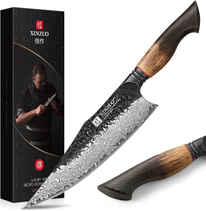 10 Inch Brisket Carving Knife，67-Layer Damascus Steel，Razor Sharp Curved Butcher Breaking Knives For Meat Cutting With White Oak + Red G10 Gasket Handle