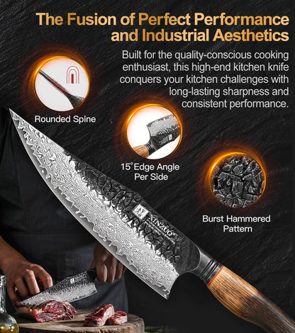 10 Inch Brisket Carving Knife，67-Layer Damascus Steel，Razor Sharp Curved Butcher Breaking Knives For Meat Cutting With White Oak + Red G10 Gasket Handle