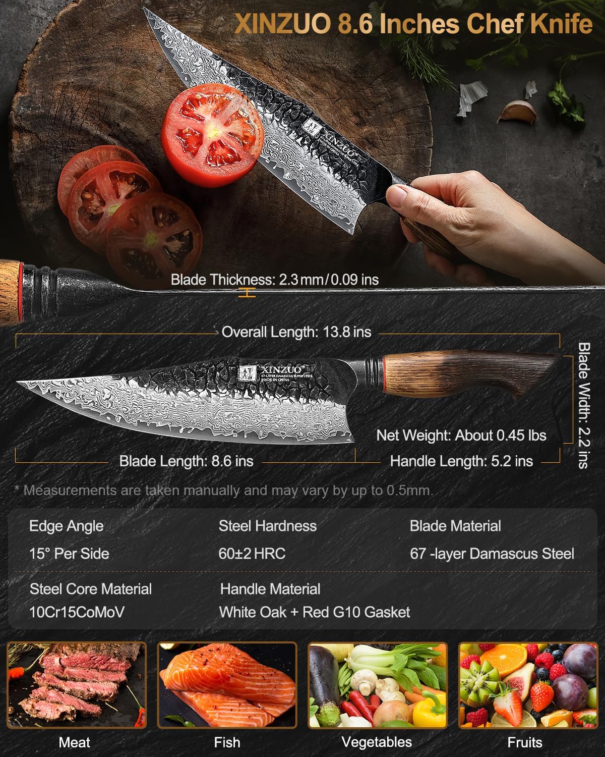 10 Inch Brisket Carving Knife，67-Layer Damascus Steel，Razor Sharp Curved Butcher Breaking Knives For Meat Cutting With White Oak + Red G10 Gasket Handle