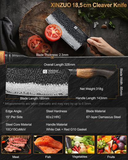 10 Inch Brisket Carving Knife，67-Layer Damascus Steel，Razor Sharp Curved Butcher Breaking Knives For Meat Cutting With White Oak + Red G10 Gasket Handle