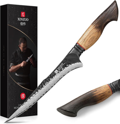 10 Inch Brisket Carving Knife，67-Layer Damascus Steel，Razor Sharp Curved Butcher Breaking Knives For Meat Cutting With White Oak + Red G10 Gasket Handle