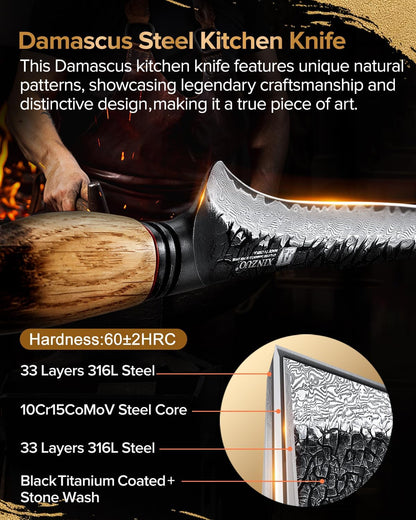10 Inch Brisket Carving Knife，67-Layer Damascus Steel，Razor Sharp Curved Butcher Breaking Knives For Meat Cutting With White Oak + Red G10 Gasket Handle